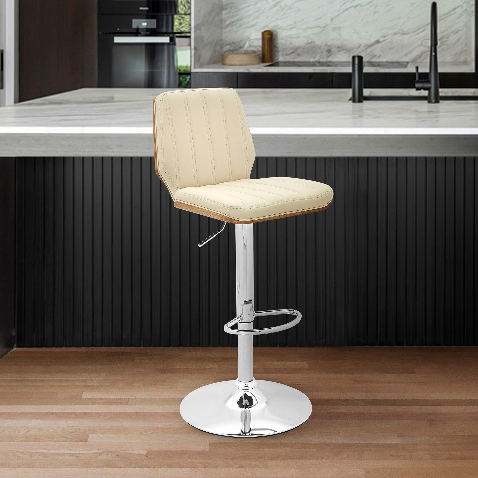 Orren Ellis 45" Faux Leather And Iron Swivel Adjustable Height Bar ...